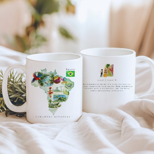 Aquarell-Illustrierte Karte Brasilien | Monogramm Kaffeetasse