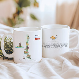 Aquarell-Illustrierte Karte Chile   Monogramm Kaffeetasse