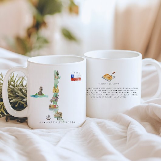 Aquarell-Illustrierte Karte Chile | Monogramm Kaffeetasse