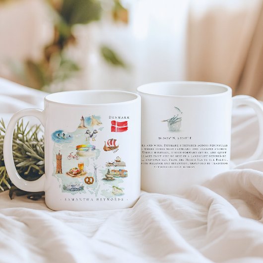 Aquarell-Illustrierte Karte Dänemark | Monogramm Kaffeetasse