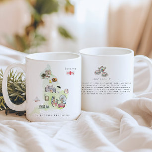 Aquarell-Illustrierte Karte England   Monogramm Kaffeetasse