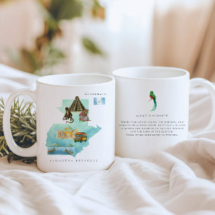Aquarell-Illustrierte Karte Guatemala   Monogramm Kaffeetasse
