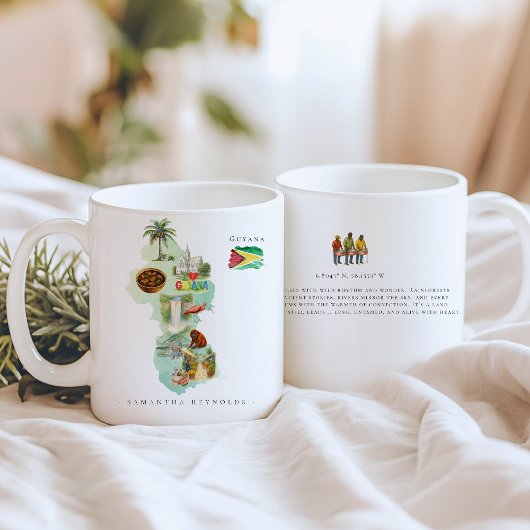 Aquarell-Illustrierte Karte Guyana | Monogramm Kaffeetasse