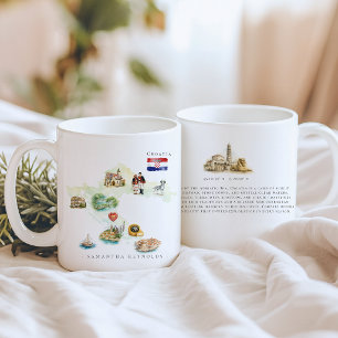 Aquarell-Illustrierte Karte Kroatien   Monogramm Kaffeetasse