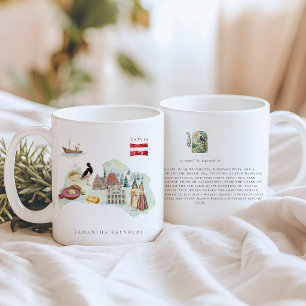 Aquarell-Illustrierte Karte Lettland Monogramm Kaffeetasse