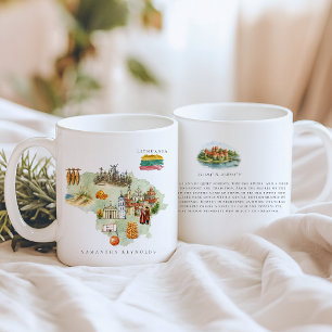 Aquarell-Illustrierte Karte Litauen   Monogramm Kaffeetasse