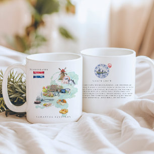 Aquarell-Illustrierte Karte Niederlande   Monogram Kaffeetasse