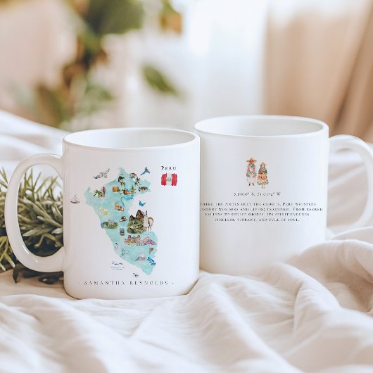 Aquarell-Illustrierte Karte Peru | Monogramm Kaffeetasse