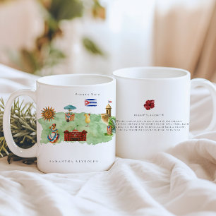 Aquarell-Illustrierte Karte Puerto Rico   Monogram Kaffeetasse