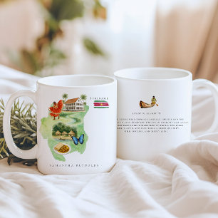 Aquarell-Illustrierte Karte Suriname   Monogramm Kaffeetasse