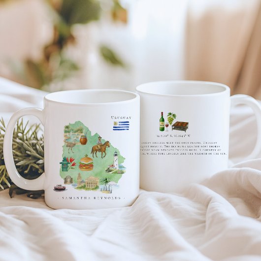 Aquarell-Illustrierte Karte Uruguay | Monogramm Kaffeetasse