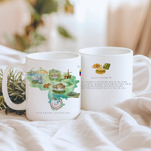 Aquarell-Illustrierte Karte Venezuela   Monogramm Kaffeetasse