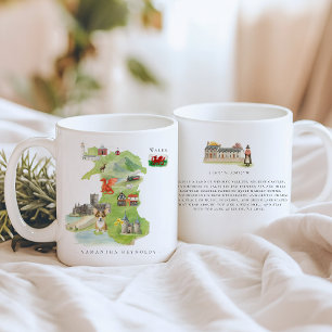 Aquarell-Illustrierte Karte Wales Monogramm Kaffeetasse