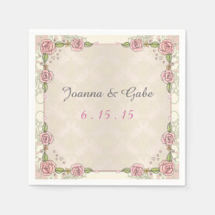 Aquarell-Illustrierte rosa Rosen Hochzeitsserviett Serviette