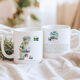 Aquarell-Illustrierte Schwedenkarte Monogramm Kaffeetasse