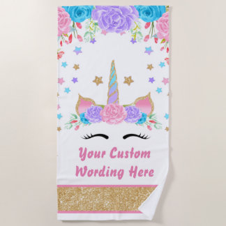 Aquarell Imitat Gold Glitzer Unicorn Personalisier Strandtuch