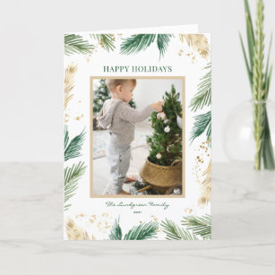 Aquarell Imitat Golden Foil Pine Nadeln Foto Happy Feiertagskarte