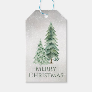 Aquarell Immergrüne Weihnachtsbäume auf Grau Geschenkanhänger