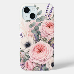 Aquarell in Rosa mit Pfingstrosen und weißen Anemo Case-Mate iPhone Hülle
