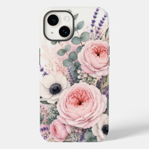 Aquarell in Rosa mit Pfingstrosen und weißen Anemo Case-Mate iPhone 14 Hülle