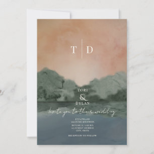 Aquarell-Inspirierte Gebirgssee-Hochzeit Einladung