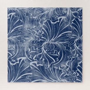 Aquarell-Iris: Indigo-Vintage-Jugendstil Puzzle