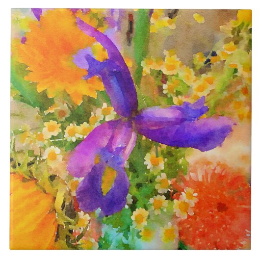 Aquarell-Iris-Sträußchen-Keramikfliese Fliese (Vorderseite)