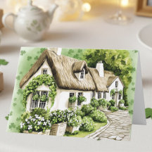 Aquarell-Irish-Cottage-St.-Patrick's-Day-Grußkarte