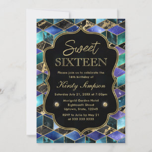 Aquarell Isometrische Galaxie & Goldrahmen Sweet 1 Einladung