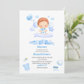 Aquarell ist Junge Blue Boho Kinderzimmer Baby Sho Einladung (Stehend Vorderseite)