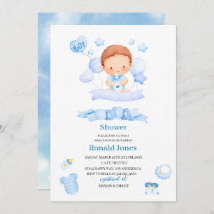 Aquarell ist Junge Blue Boho Kinderzimmer Baby Sho Einladung