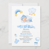 Aquarell ist Junge Blue Boho Kinderzimmer Baby Sho Einladung (Vorderseite)