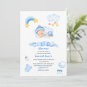 Aquarell ist Junge Blue Boho Kinderzimmer Baby Sho Einladung (Stehend Vorderseite)