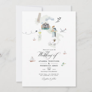 Aquarell Italien Destination Hochzeitsfoto Einladung