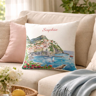 Aquarell Italienische Amalfiküste Name Kissen