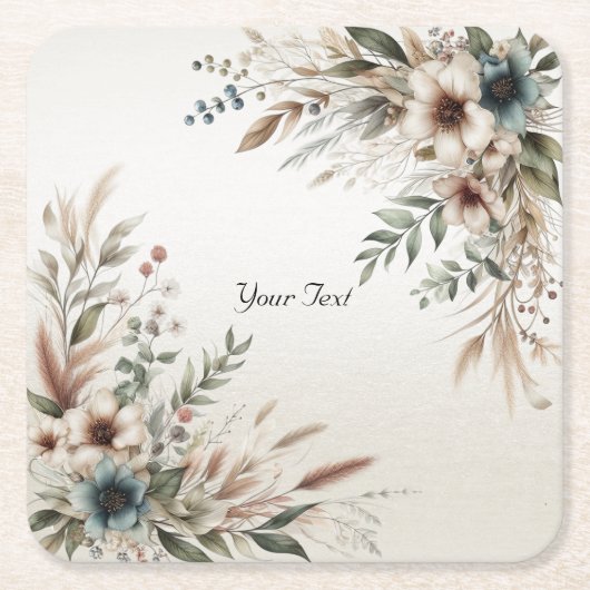 Aquarell Ivory Blue Flowers Paper Untersetzer (Vorderseite)