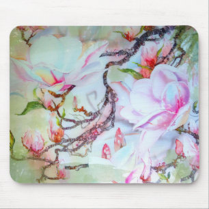 Aquarell-japanische Orchideen-weißes rosa Blumen Mousepad
