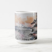 Aquarell Japanische Pagode & Fuji Kaffeetasse (Mittel)