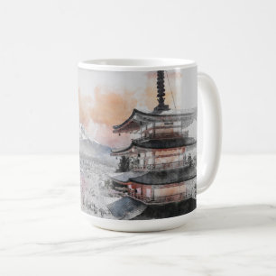 Aquarell Japanische Pagode & Fuji  Kaffeetasse