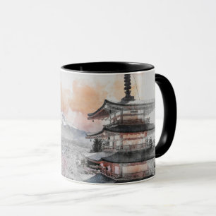 Aquarell Japanische Pagode & Fuji  Tasse