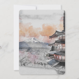 Aquarell Japanische Pagode & Mt. Fuji Einladung
