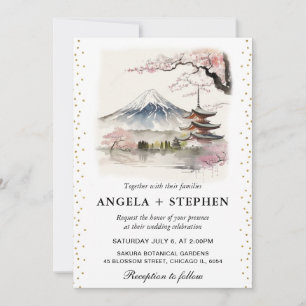 Aquarell Japanischer Fuji und Pagode Landschaftlic Einladung