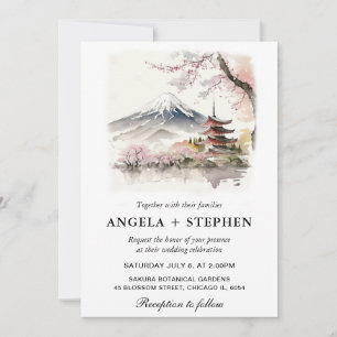 Aquarell Japanischer Fuji und Pagode Szenische Hoc Einladung