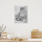 Aquarell Junger Puma Berglöwe Tier Kunst Poster (Küche)