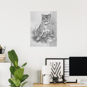 Aquarell Junger Puma Berglöwe Tier Kunst Poster