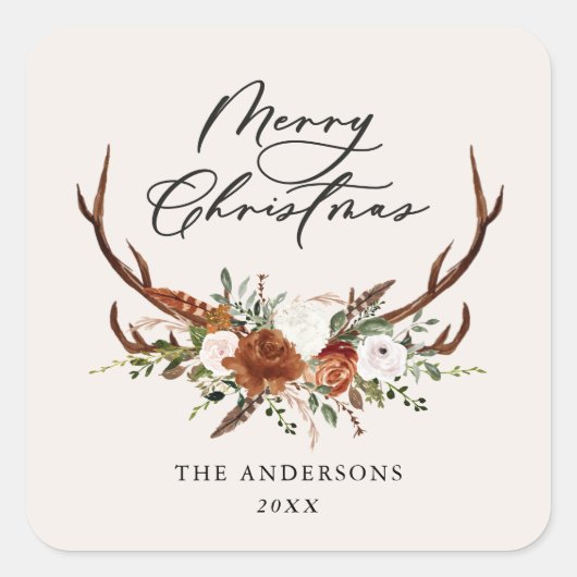 Aquarell Junggebliebene frohe Weihnachten Quadratischer Aufkleber (Vorderseite)