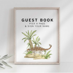 Aquarell-Jurassic-Dinosaurier-Gästebuch-Schild Poster