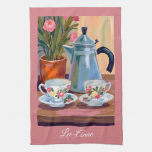 Aquarell-Kaffee-Bar-Küche – Espresso-Kunst Geschirrtuch