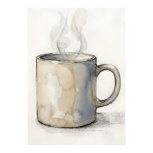 Aquarell-Kaffeetassenposter | Gemütliche Küchenwan