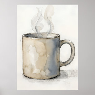 Aquarell-Kaffeetassenposter Gemütliche Küchenwan Poster